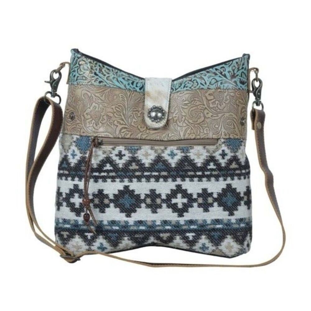 Myra Bag Handmade Brave Shoulder Bag Upcycled Canvas & Cowhide Leather